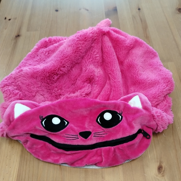 Cat Pretty Pink Soft Furry Toy Storage (Unfilled) Net with a Zipper Cushion Seat - Picture 2 of 10